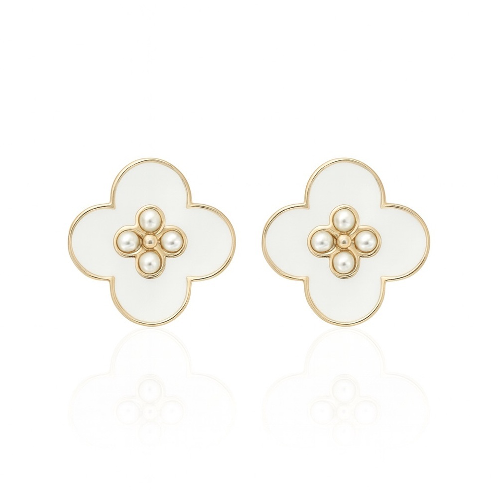 White Enamel Flower Stud Earrings